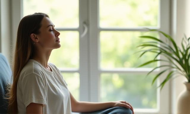 Person meditating in a calm environment