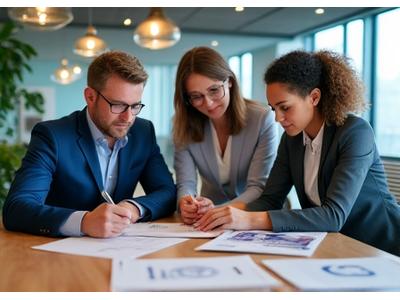 People collaborating on a wellness plan at a desk